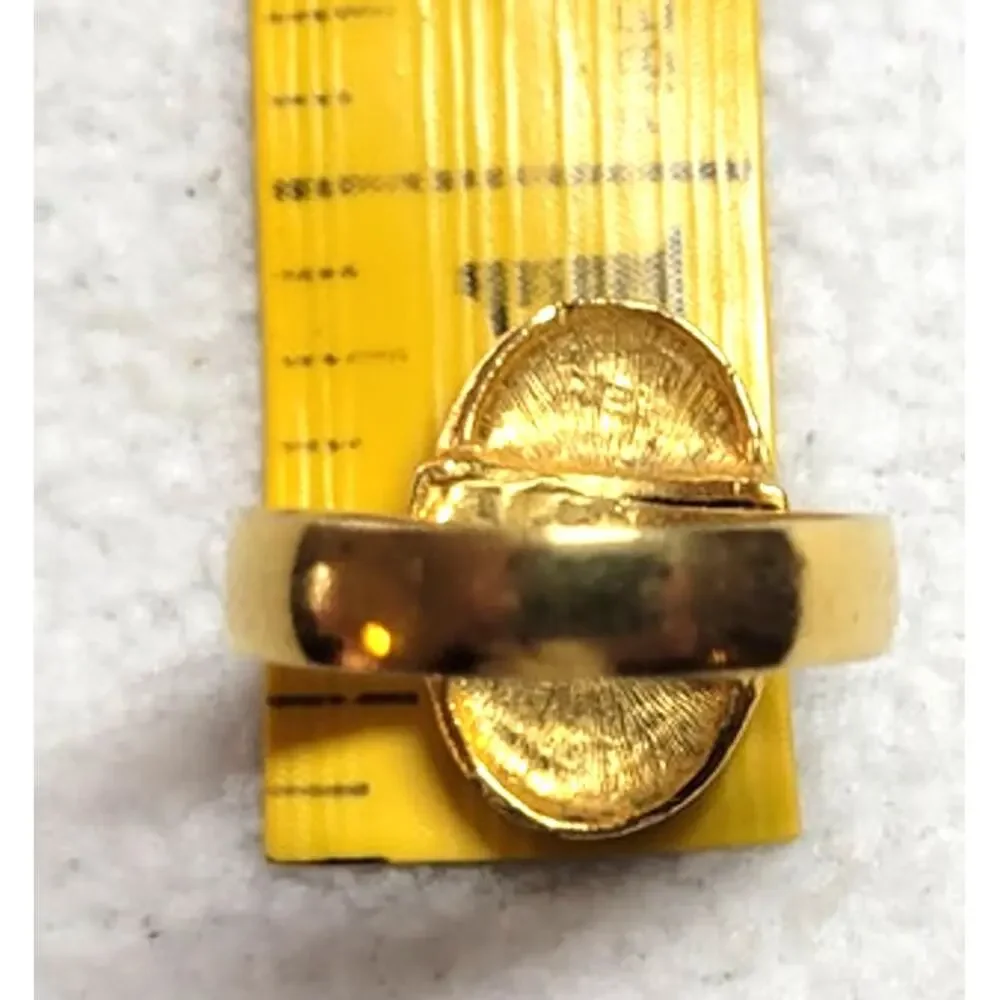 Vtg Uncas Initial T Rhinestone Signet Unisex Ring Size 8.5 Adjustable Goldtone